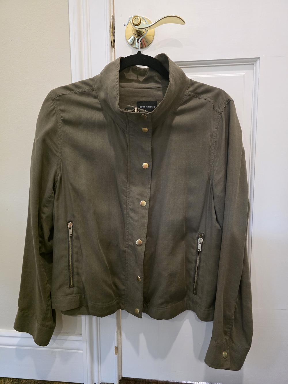 Club Monaco Olive Green Light Weight Viscose Stand-Collar Utility Jacket